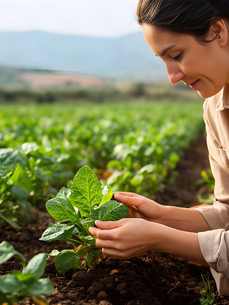 Tecnica agricola che controlla foglie e terreno in una coltura sarda