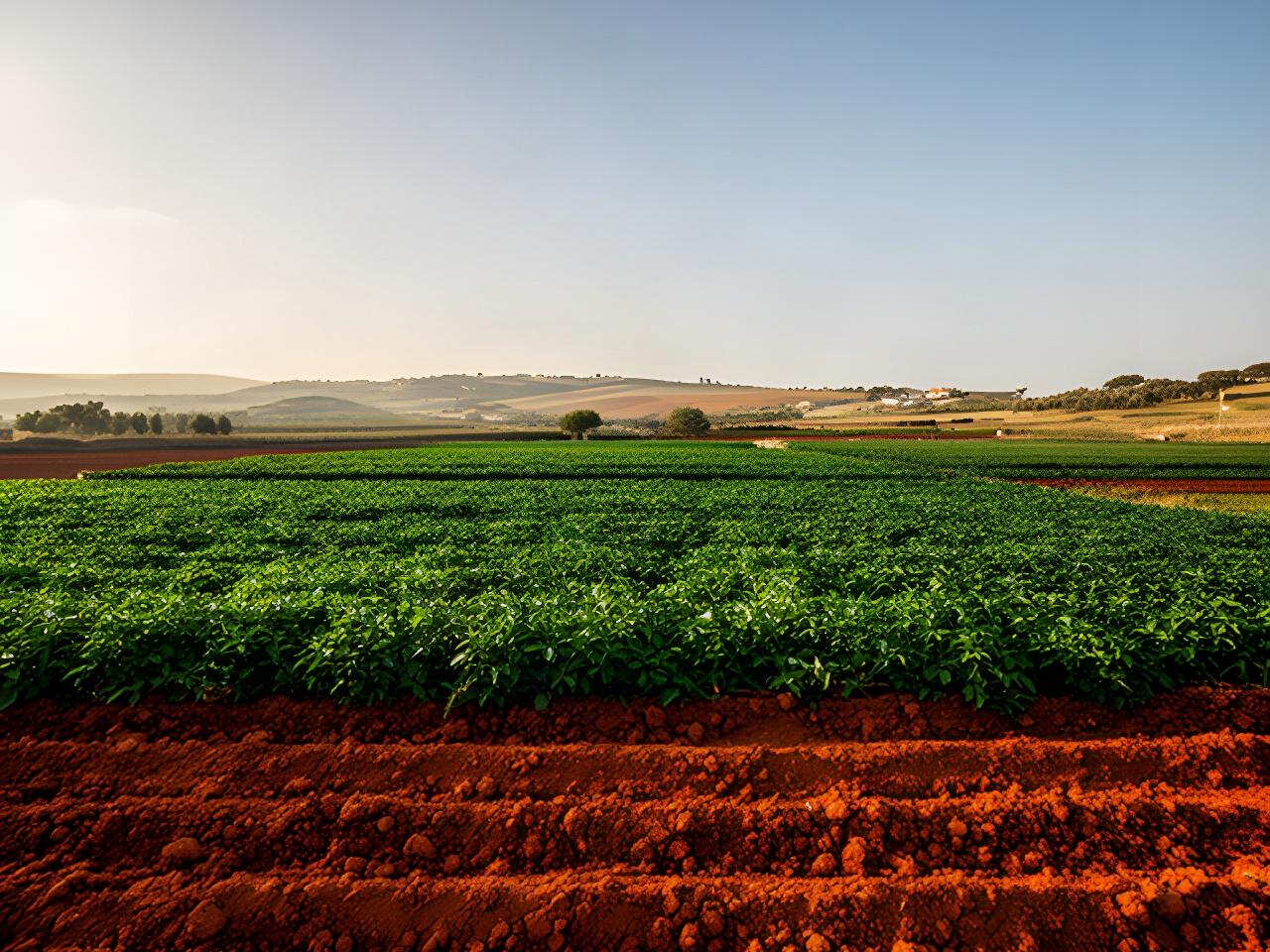 Campo agricolo della Sardegna vicino a Sassari con colture verdi e terreno appena lavorato